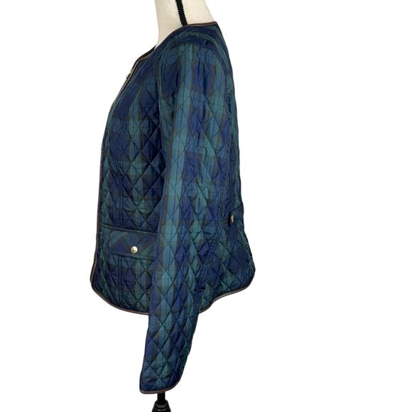 Talbots SZ 12 Full-Zip Jacket Quilted Plaid Pockets Lined Long Sleeve Navy Blue - Picture 6 of 8